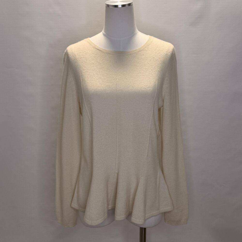 Antonio Melani Sweater Womens Large White 100% Cashmere Peplum Ruffle Hem